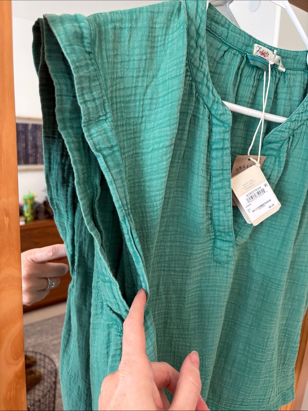 NWT Faherty Dylan Teal Split-Neck Cotton Gauze blouse - Picture 5 of 11